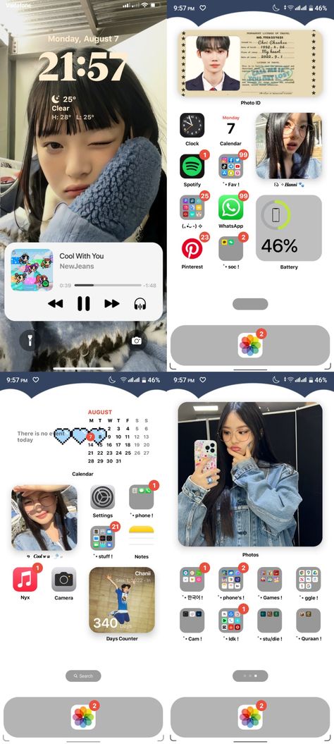 Hanni new jeans kpop ios layout homescreen idea #hanni #newjeans #kpop Iphone App Layout Kpop, Phone Organisation Aesthetic, Newjeans Iphone Layout, Kpop Wallpaper Layout, Homescreen Layout Iphone Kpop, New Jeans Phone Layout, Newjeans Homescreen Layout, New Jeans Ios Layout, Kpop Layout Homescreen