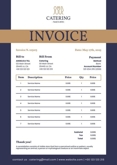 Invoice Layout, Catering Menu, Planning Business, Event Planning Business, Catering Food, Catering Companies, Brand Kit, Bar Menu, Invoice Template