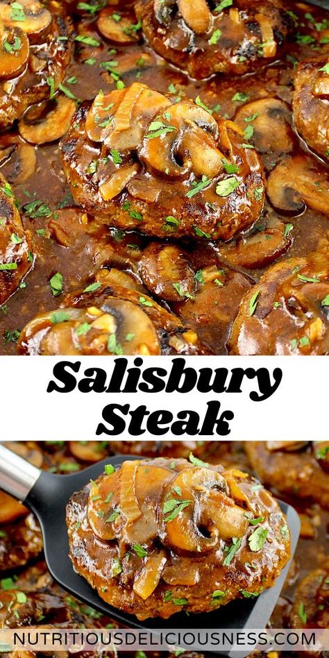 This recipe for Salisbury Steaks features perfectly seasoned beef patties, pan-seared and simmered in a rich mushroom and shallot gravy. It's an easy, healthy dish, perfect for busy weeknights. Lipton Onion Soup Mix Salisbury Steak, Salabiry Steak Recipe, Best Ever Salisbury Steak Recipe, Beef With Mushrooms Recipes, Round Steak Recipes Easy, Beef And Mushroom Recipes, Shallot Gravy, Beef And Mushroom Recipe, Best Salisbury Steak Recipe