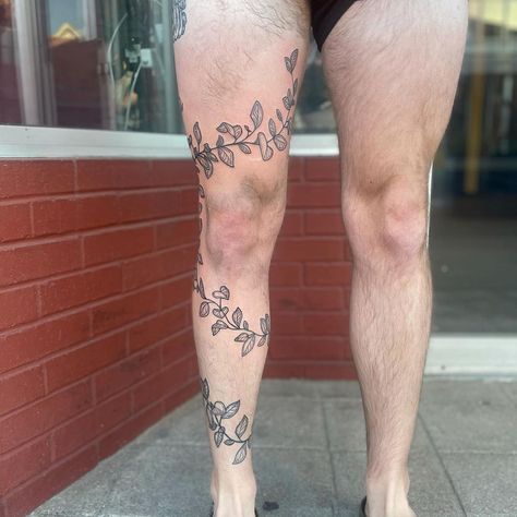 Vine Leg Tattoo Men, Full Body Wrap Around Tattoo, Vine Tattoo Up Leg, Botanical Wrap Tattoo Leg, Wrapping Leg Tattoo, Vines On Leg Tattoo, Vine Around Leg Tattoo, Wrap Around Calf Tattoo, Vine Leg Tattoos Women