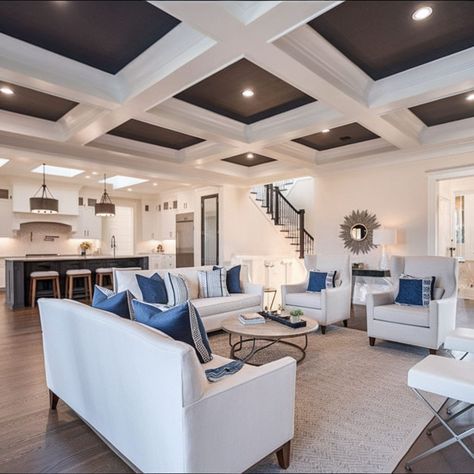 31 Fantastic Coffered Ceiling Ideas - Rhythm of the Home Coffered Ceiling Paint Ideas, Coffered Ceiling Ideas Living Room, Coffered Tray Ceiling, Coffered Ceiling Paint, Accent Ceiling Ideas, Painted Coffered Ceiling, Coffered Ceiling Family Room, Coffered Ceiling Ideas, Diy Coffered Ceiling