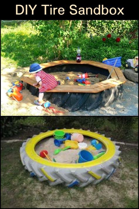 A Weekend Backyard Project Using an Old Tractor Tire. The End Result? Hours of Fun For The Kids! Tyre Ideas, Tire Playground, Sensory Classroom, Diy Kids Playground, Camp Projects, Tire Garden, Tire Planters, Tire Art, Play Area Backyard