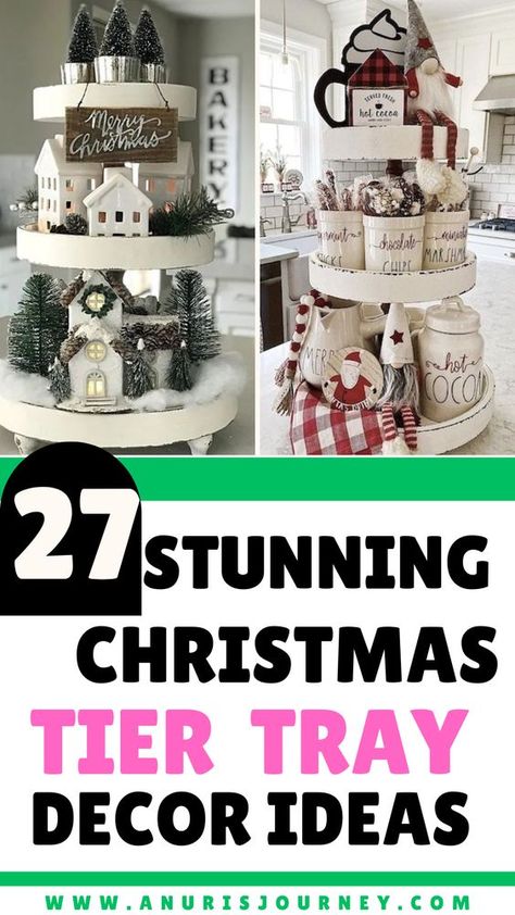 27 amazing Christmas tiered tray decor ideas to try. 27 creative Christmas tiered tray decor ideas to inspire you. 27 unique ways to decorate your Christmas tier tray. 27 charming Christmas tier tray decor ideas to recreate. 27 stunning Christmas tiered tray decorations for holiday cheer. 3 Tier Stand Christmas Decor, Three Tiered Tray Decor Christmas, Winter Tiered Tray Ideas, Tier Tray Ideas, Tier Tray Decor Ideas, Christmas Tray Decor, Christmas Tier Tray, Tray Decor Ideas, Round Wood Tray