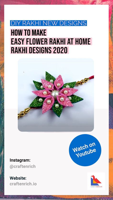 Easy Flower Rakhi Making at Home. How to make rakhi at home step by step, handmade rakhi ideas for school competition. How To Make Rakhi, Handmade Rakhi Designs, Rakhi Making, Handmade Rakhi, Rakhi Design, Girl Crafts, Handmade Paper Crafts, Easy Flower, Crafts For Girls