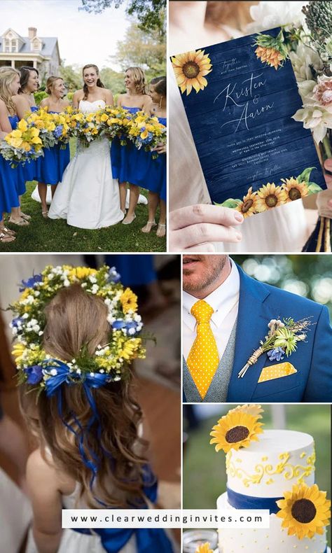 8 PRETTIEST BLUE WEDDING COLOR COMBOS TO INSPIRE – Clear Wedding Invites Fall Wedding Yellow And Blue, Summer Wedding Outside Ceremony, Hues Of Blue Wedding, Sunflower And Blue Rose Wedding, Blue And Yellow Beach Wedding, Sunflowers And Blue Wedding, Sunflower Themed Wedding Color Combos, Yellow And Blue Themed Wedding, Royal Blue Yellow Wedding