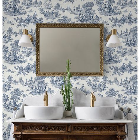 Wayfair.com - Online Home Store for Furniture, Decor, Outdoors & More | Wayfair Bath Under Stairs, Toile Peel And Stick Wallpaper, Flea Market Furniture, Best Removable Wallpaper, Fern Wallpaper, Wallpaper Removal, Nyc Living, Toile Wallpaper, Katy Texas