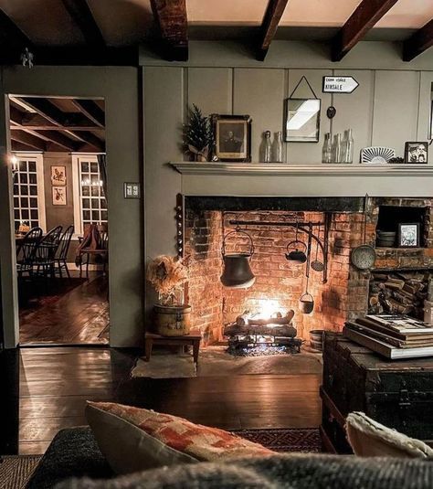 Cooking Hearth, Cosy Fireplace, Cottage Interiors, Cabins And Cottages, Humble Abode, Cozy Cabin, Cabin Homes, House Inspo, 인테리어 디자인