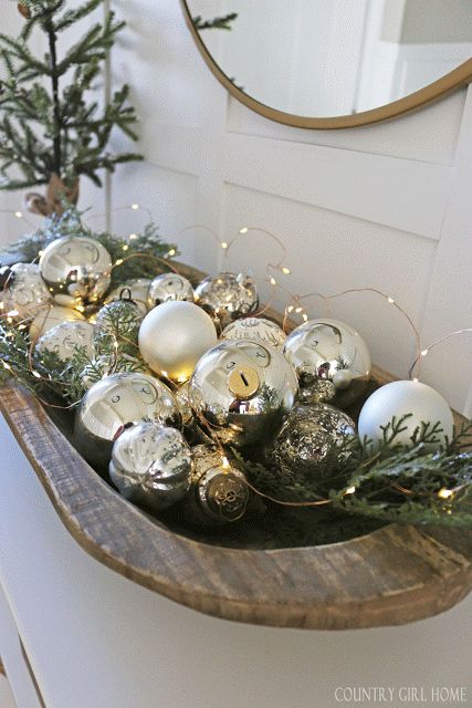 11 Ft Christmas Tree, Wood Dough Bowl Centerpiece Christmas, Hobby Lobby Christmas Centerpieces, Ornaments Table Decor, Ornaments In Dough Bowl, Dough Bowl Table Centerpiece, Christmas Ornament Centerpieces Bowls, Decorating Bread Bowls For Christmas, Bowl Of Christmas Ornaments