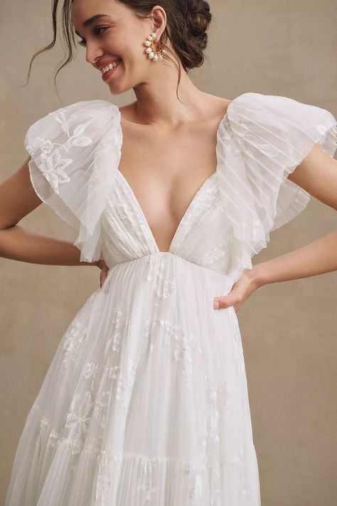 Empire Waist Wedding Dress, Anthropologie Wedding, Wedding Dress Inspiration, Dream Wedding Dresses, Flutter Sleeves, Color Code, Fancy Dresses, Dream Dress, Empire Waist