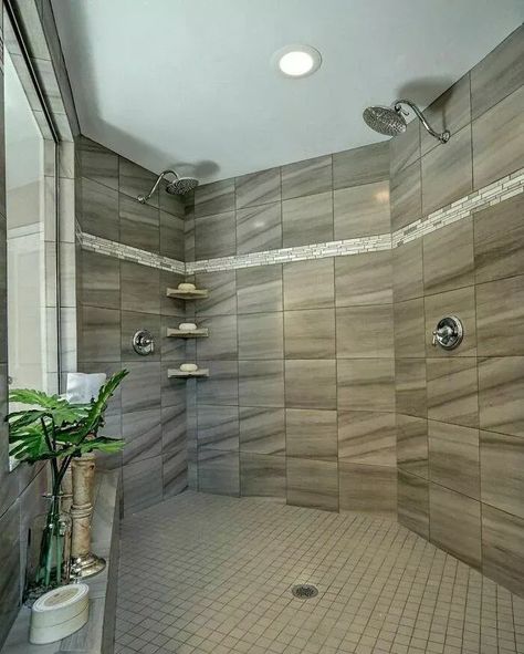 Showers Without Doors Walk In, Walk In Shower With Wall No Door, Shower No Door, Walk In Shower No Door, Locker Room Shower, Blue Moroccan Tile, Showers Without Doors, Walk In Shower Ideas, Doorless Shower