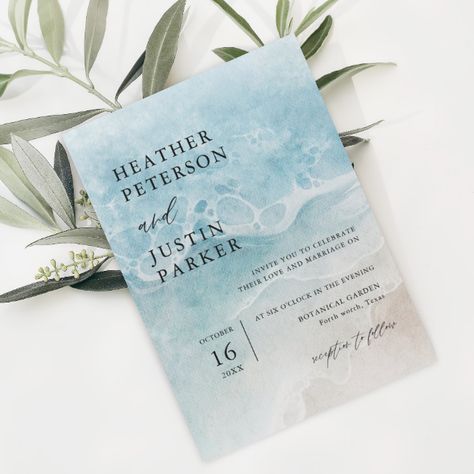 Destination Wedding Invitation, Watercolor Beach, Ocean Wedding, Beach Watercolor, Eucalyptus Wedding, Beach Wedding Invitations, Destination Wedding Invitations, Nautical Wedding, Atlanta Wedding