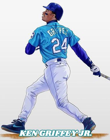 Baseball Art Reference, Mlb Players Wallpaper, Baseball Player Drawing, Blue Jays Baseball Wallpaper, Seattle Mariners Baseball, Ball Painting, Ken Griffey Jr, Mariners Baseball, Man Cave Office