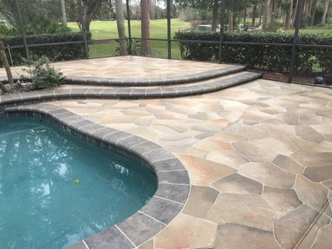 Natural stone, pool side, swimming poll decking, natural stone paving, pavers, Granite, deck side wall, pool coping Flagstone Pool Surround, Flagstone Pool, Concrete Flagstone, Pool Decking Concrete, Garden Grasses, Roman Pool, Pool Decking, Stone Deck, Concrete Patio Makeover