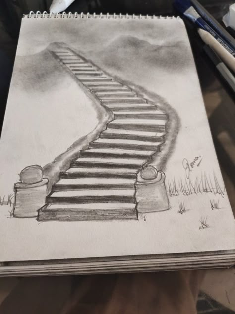 Drawing with pencil stairs to heaven Cool Things To Sketch Creative, Heaven Sketch, Drawing Stairs, Heaven Drawing Easy, Pathway Drawing, Trap Drawing, Memorial Drawings, Two Paths Drawing, Heaven Drawing