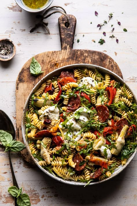 Antipasto Pasta Salad with Herby Parmesan Vinaigrette: The perfect quick fix salad that’s mayo free, almost no cook, comes together in minutes, and is great for warm weather picnics and BBQ's. Full of flavor and color, and could not be easier to pull off....a serious upgrade from the classic!