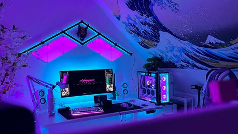 Setup Gaming, Ikea Kallax, Kallax Ikea, Garage Bar, Gaming Room, Gaming Setup, Workbench, Game Room, Cyberpunk