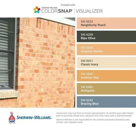 Orange Brick House Exterior, Yellow Brick House Exterior, Brick House Exterior Colors Schemes, Brick Exterior Colors Schemes, Bracing Blue, Orange Brick Houses, Yellow Brick Houses, Brick House Exterior, Orange Brick