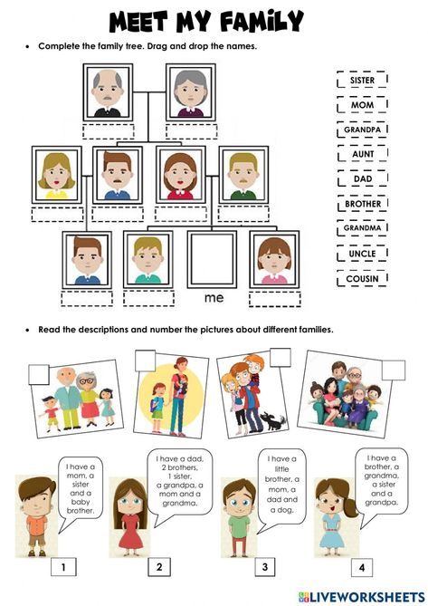 Teaching Family Members Activities, Members Of The Family Worksheet For Kids, Family Members Worksheet For Kids, My Family Worksheets For Kids, Family Worksheets For Kids, Family Members For Kids, Family Members Worksheet, My Family Worksheet, Family Tree Activity