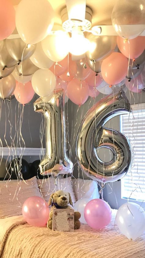 16thbirthday Party Ideas, Happy Birthday 16 Girl, Pink And White Birthday Party, 16 Birthday Decorations, Surprise Birthday Dinner, Sweet 16th Birthday, Surprise Birthday Decorations, Sweet Sixteen Birthday Party Ideas, 17th Birthday Ideas