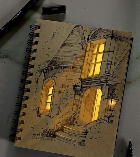 Sketch On Toned Paper, Architecture Doodle Illustration, Sketches On Toned Paper, Creepy Watercolor Art Easy, Toned Paper Drawing Ideas, Tone Paper Drawing, Drawing Toned Paper, Drawings On Toned Paper, Arcatectual Design