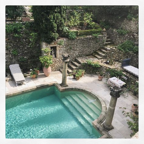 Chateau St Victor La Coste on Instagram: “Lots to do today as my family will start arriving tomorrow for Easter and I need to fill the house with food This house comes alive with…” French Pool, Swimming Pool Pond, Saint Victor, Dream Pools, Country Houses, Mediterranean Garden, Beautiful Pools, Stone Cottage, French Chateau