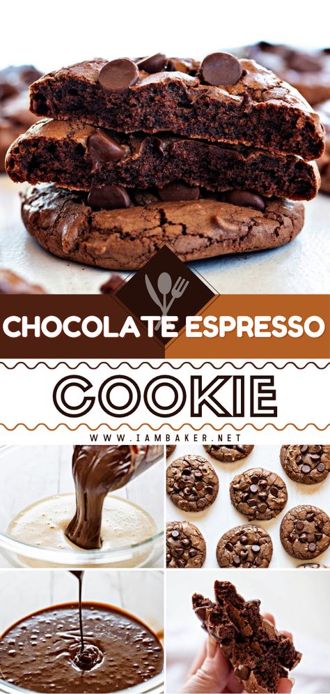 Chocolate Cookies With Espresso Chips, Chocolate Chip Expresso Cookies, Chocolate Mocha Cookies, Chewy Chocolate Espresso Cookies, Expresso Chocolate Cookies, Espresso Chip Recipes, Chocolate Chip Espresso Cookies, Espresso Recipes Desserts, Dark Chocolate Espresso Cookies