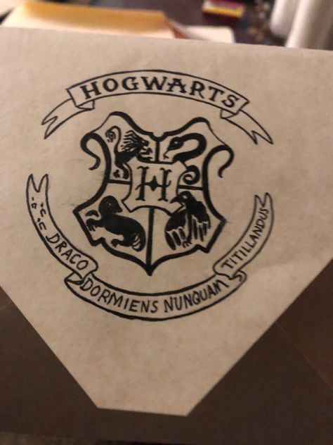 Oragami envelope with hand drawn Hogwarts logo Harry Potter Letter Envelope, Hogwarts Logo, Harry Potter Letter, Hogwarts Letter, Hogwarts Crest, Wizard, Hogwarts, Hand Drawn, Harry Potter