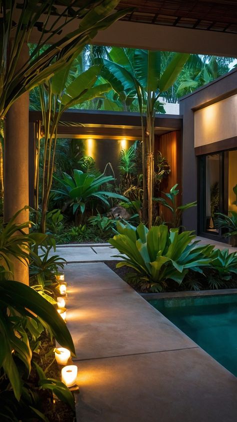 Discover stunning tropical landscape design ideas for a modern and unique Balinese garden From plans to backyard ideas front yard entrances styles and more find inspiration for your front and backyard spaces whether small full sun minimalist or lush Tropical Landscape Ideas, Private Backyard Oasis, Lush Backyard, Sun Minimalist, Balinese Garden, Tropical Landscape Design, Landscape Design Ideas, Tropical Garden Design, Front Gardens