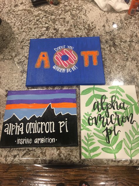 Alpha Omicron Pi Canvas, Aoii Canvas, Sorority Canvas Paintings, Sorority Baskets, Sorority Canvases, Sorority Ideas, E T, Sorority Canvas, Alpha Omicron Pi