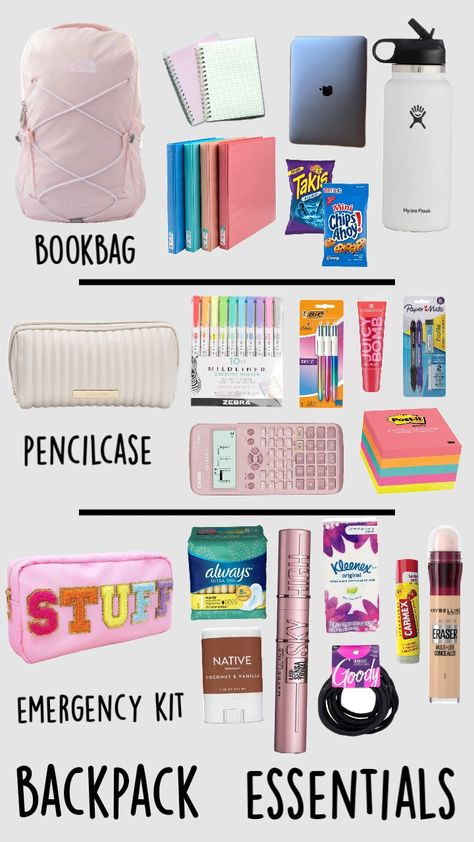 #essentials #school Middle School Essentials, College Packing Lists, Period Color, School Equipment, College Packing, Packing Lists, Stationary School, School Essentials, Middle School