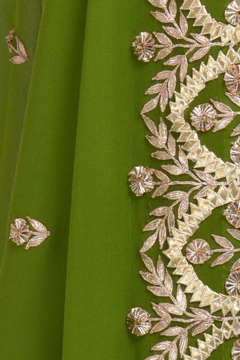 Embroidery Suits Design Hand Work, Thread Embroidery Suits Design, Designer Dress For Men, Gota Patti Saree, Gota Patti Work, Gotta Patti, Georgette Dupatta, Gota Work, Kurti Embroidery Design