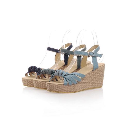 Summer Ankle Strap Sandals Denim Wedges Platform High-heeled Shoes Woman Denim Wedges, Blue Wedge Sandals, Givenchy Fashion, Platform High Heel Shoes, Latest Shoe Trends, Ankle Strap Shoes, Platform High Heels, Shoes Woman, Open Toe Sandals