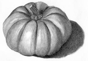 Fall Drawings Realistic, Realistic Pumpkin Drawing, Drawing With Shading, Drawing Pumpkins, 3d Drawing Techniques, Drawing With Charcoal, Value Drawing, Fruit Art Drawings, Hipster Drawings