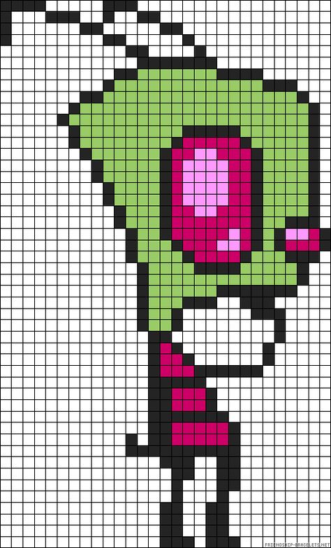 Invader Zim perler bead pattern Nerd Crafts, Pearl Beads Pattern, 8bit Art, Perler Bead Templates, Perler Crafts, Pixel Crochet, Pixel Art Grid, Graph Paper Art, Tapestry Crochet Patterns