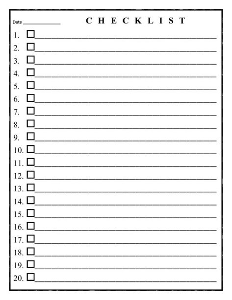 30 Free Checklist Templates (Word, Excel) Work Printables, Free Printable List Templates, Editable Checklist Template Free, Supply List Template, Free Checklist Template, Blank Checklist Printable Free, Blank Charts Templates Free Printable, Blank Checklist, Checklist Template Printables