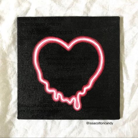 Neon Light Effect Painting, Neon Painting On Black Canvas, Heart Painting On Canvas Aesthetic, Tiktok Painting Ideas On Canvas, Black Canvas Neon Paintings, Blackpink Canvas Painting, Neon Painting Canvas Easy, Neon Drawings Easy, Neon Heart Painting