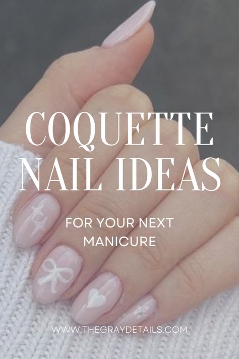 Coquette Nail Ideas Simple Soft Pink Nails, Coquette Gel Nails, Coquette Nail Inspo Almond, Bow Nail Designs Simple, Bow Nail Designs Girly, Coquette Short Nails, Couqutte Nail Ideas, Short Coquette Nails, Nail Ideas Coquette