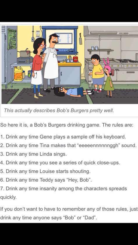 Show Drinking Games, Movies With Drinking Games, Tv Drinking Games, Bobs Burgers Drinking Game, Drinking Games Tv Shows, Movie Or Tv Show Drinking Games, Drinking Games Movie, Tv Show Drinking Games, Bobs Burgers Grown Up