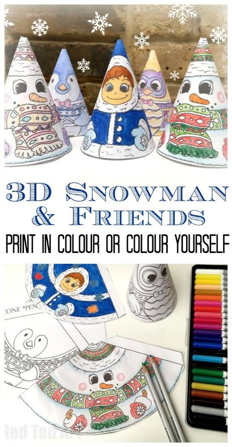 Adorable 3D Snowman coloring page for kids. An adorable Christmas Printable or Winter Printable for kids. Choose the 3D Snowman printable or one of his 3 friends: Penguin, Owl or Eskimo. Each one cuter than the next. My kids couldn't get enough! Printable Winter Crafts For Kids, Free Printable Christmas Crafts For Kids, 3d Christmas Coloring Pages, Printable Christmas Crafts For Kids, Snow Scene Craft For Kids Winter Art, Winter Crafts For Kids Coloring Book, Printable Christmas Crafts, Collaborative Winter Art For Kids, Free Christmas Bookmarks To Color