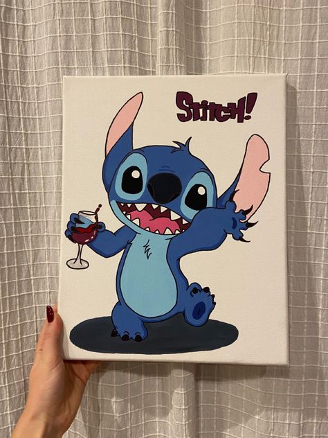 #art #aesthetic #stitch #painting #paint #details #wine #love #drawing #draw Stitch Painting Ideas, Stitch Canvas Painting, Kids Paint Night, Painting Stitch, Stitch Sketch, Turtle Coloring, Cartoon Characters Sketch, Stitch Painting, Cute Easy Paintings