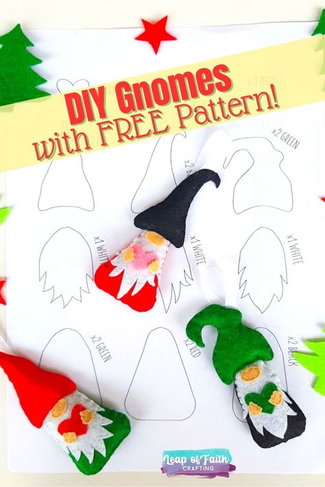 free gnome pattern printable Gonk Art, Scandi Crafts, Diy Gnome Ornaments, Wool Ornaments, Sock Gnomes, Gnome Crafts, Felt Ornaments Diy, Diy Felt Christmas Ornaments, Diy Gnome