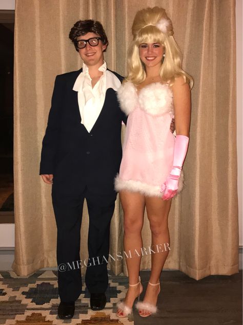 Homemade Halloween Costume - Austin Powers and Fembot #halloween #couplescostume #bestcouplescostume #halloweencostume #austinpowers #fembot Halloween Costume Austin Powers, Fem Bot Austin Powers, Austin Powers Couples Costume Fembot, Austin Powers Costume Couple, Fem Bot Costume Austin Powers, Austin Powers And Fembot Costume, Fem Bot Costume, Austin Powers Couples Costume, Fem Bots Costume