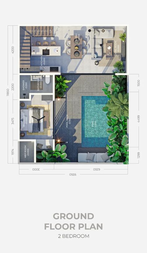 Dasa Uluwatu 2 Bedroom - Balitecture Pool Villa Plan, Small Villa Plan, Small Beach House Plans, Villa Layout, Resort Room, Resort Design Plan, Bali Architecture, Villa Modern, Small Beach Houses