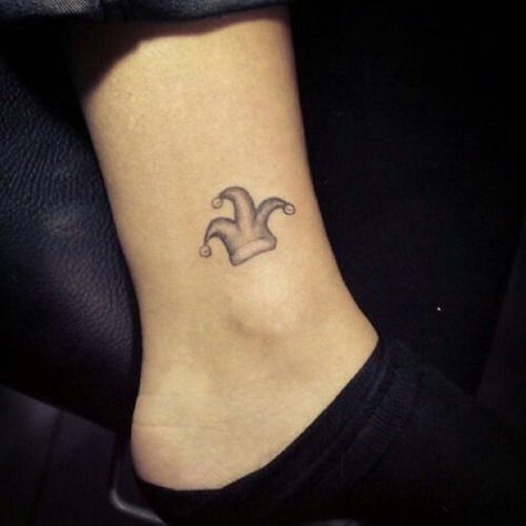 Jester Hat Tattoo, Inner Ankle Tattoos, Jester Tattoo, Ankle Tattoo Men, Small Rib Tattoos, Small Foot Tattoos, Hat Tattoo, Ankle Tattoo Designs, Inner Forearm Tattoo