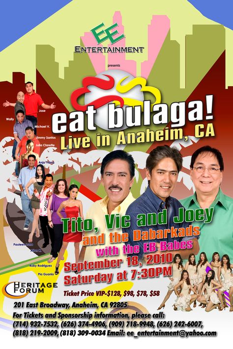 Eat Bulaga Anaheim concert poster Filipino At Katutubong Wika Poster, Filipino Wikang Mapagpalaya Poster, Filipino At Mga Katutubong Wika Poster Making, Eat Bulaga, Stay Happy, Concert Poster, Anaheim, Concert Posters, Aesthetic Food