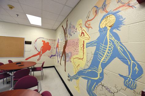 Medical Mural Art, Hospital Mural Wall Art, Anatomy Mural, Science Mural, Hospital Wall Art, College Cafeteria, Medical Wall Art, Hospital Art, Hospital Ideas