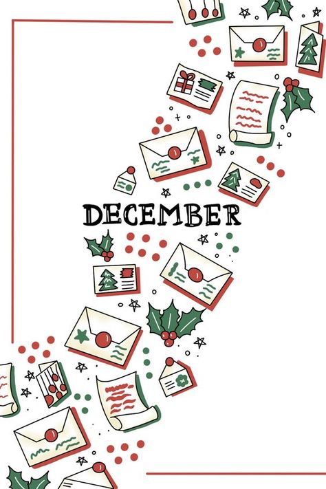 December Illustration Winter, Winter Calendar Design, Red Bujo Theme, December Daily Cover Page, Bujo December Cover, December Title Page, December Title, December Illustration, December Cover Page