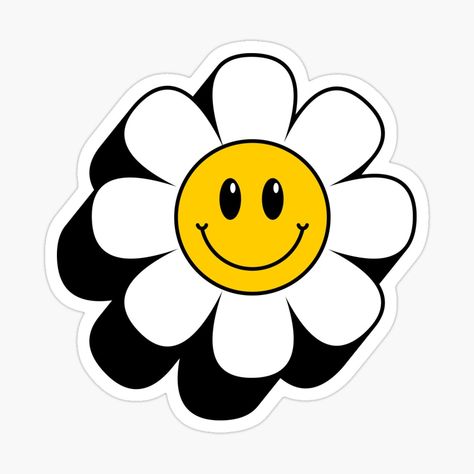 Different Smiley Faces, Me Sticker, Smiling Flower, Cartoon Daisy, Smiling Flower Tattoo, Daisy Smiley Face, Flower Smiley Face, Stickers Smile, Daisy Graphic