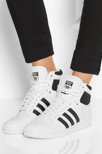 adidas Originals | Top Ten textured-leather high-top sneakers | NET-A-PORTER.COM Adidas Shoes High Tops, High Top Outfit, Superstars Adidas, How To Wear Converse, High Tops Outfit, Shoes High Tops, Painted Sneakers, Cheap Shoes Online, Hightop Sneakers