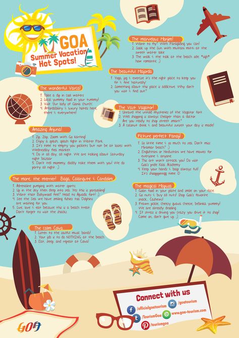 Goa Summer Vacation Hot Spots!  http://bit.ly/goasummervacationhotspots Goa Trip Itenary, Goa Brochure, Goa Tourism, Travel Brochure Design, Goa Trip, Rs 5, Family Tour, Brochure Cover, Travel Brochure